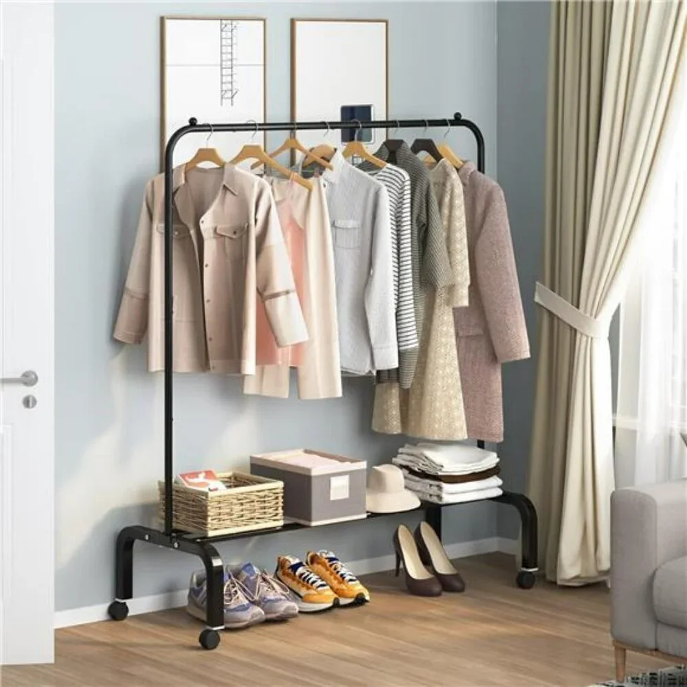 Rolling Clothes Rack Metal Garment Rack with Wheels Shelf for Hanging Clothes